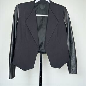 Theory Black Open Front Blazer Jacket w Lamb Leather Sleeves Size 4
